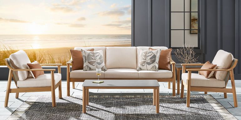 Logen Natural 3 Pc Outdoor Seating Set with Beige Cushions