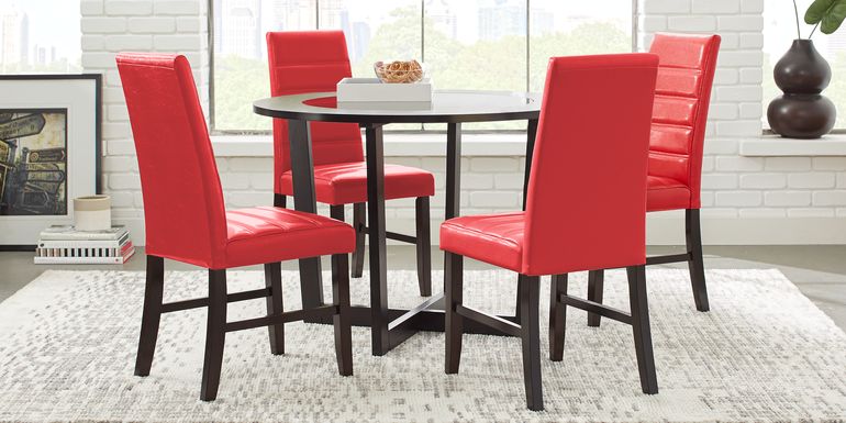 Mabry Espresso 5 Pc Dining Set with Red Chairs