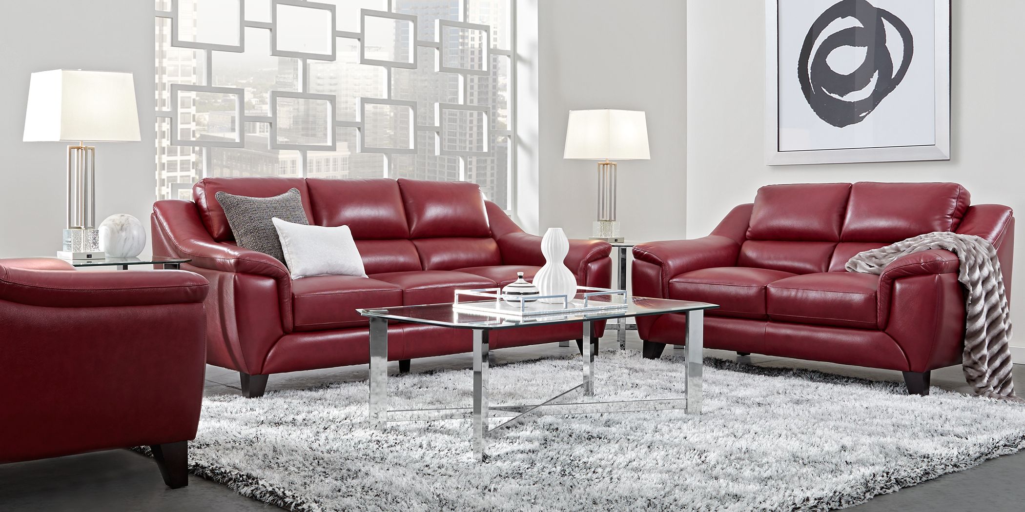 Marielle Red Leather 2 Pc Living Room