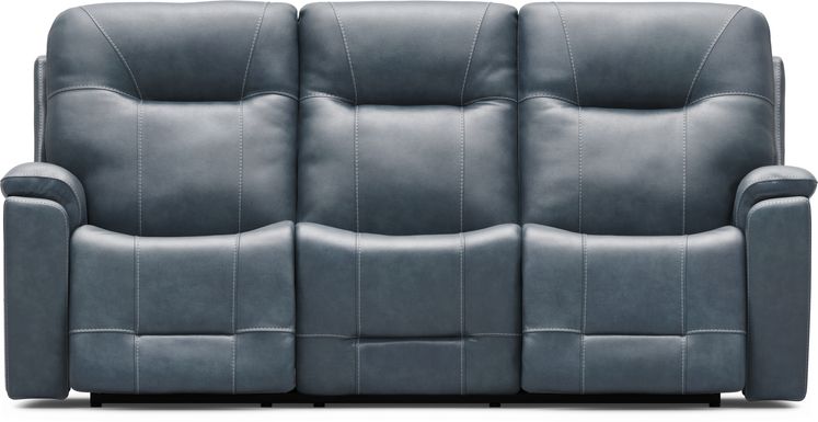 Matthews Cove Blue Leather Triple Power Reclining Sofa