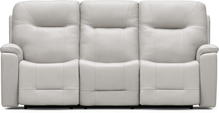 Matthews Cove Dove Gray Leather Triple Power Reclining Sofa