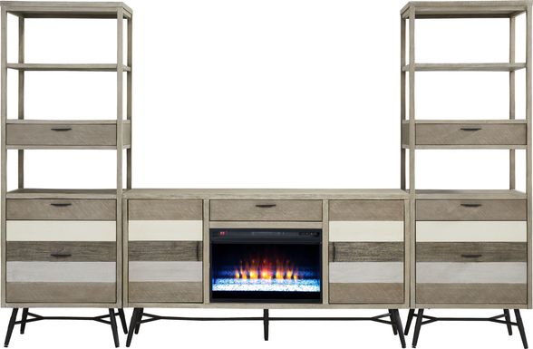 Midtown Loft Gray 4 Pc Wall Unit with 66 in. Console and Electric Fireplace