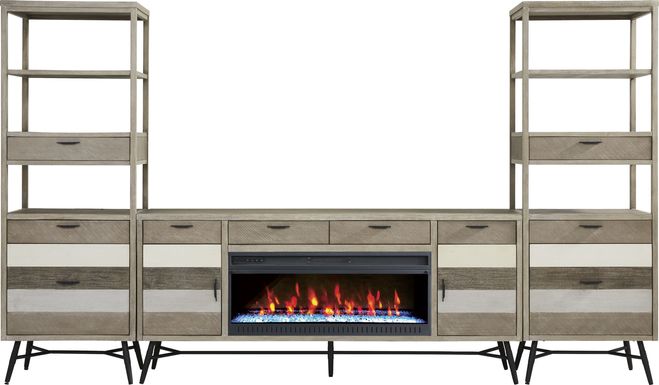 Midtown Loft Gray 4 Pc Wall Unit with 80 in. Console and Electric Fireplace