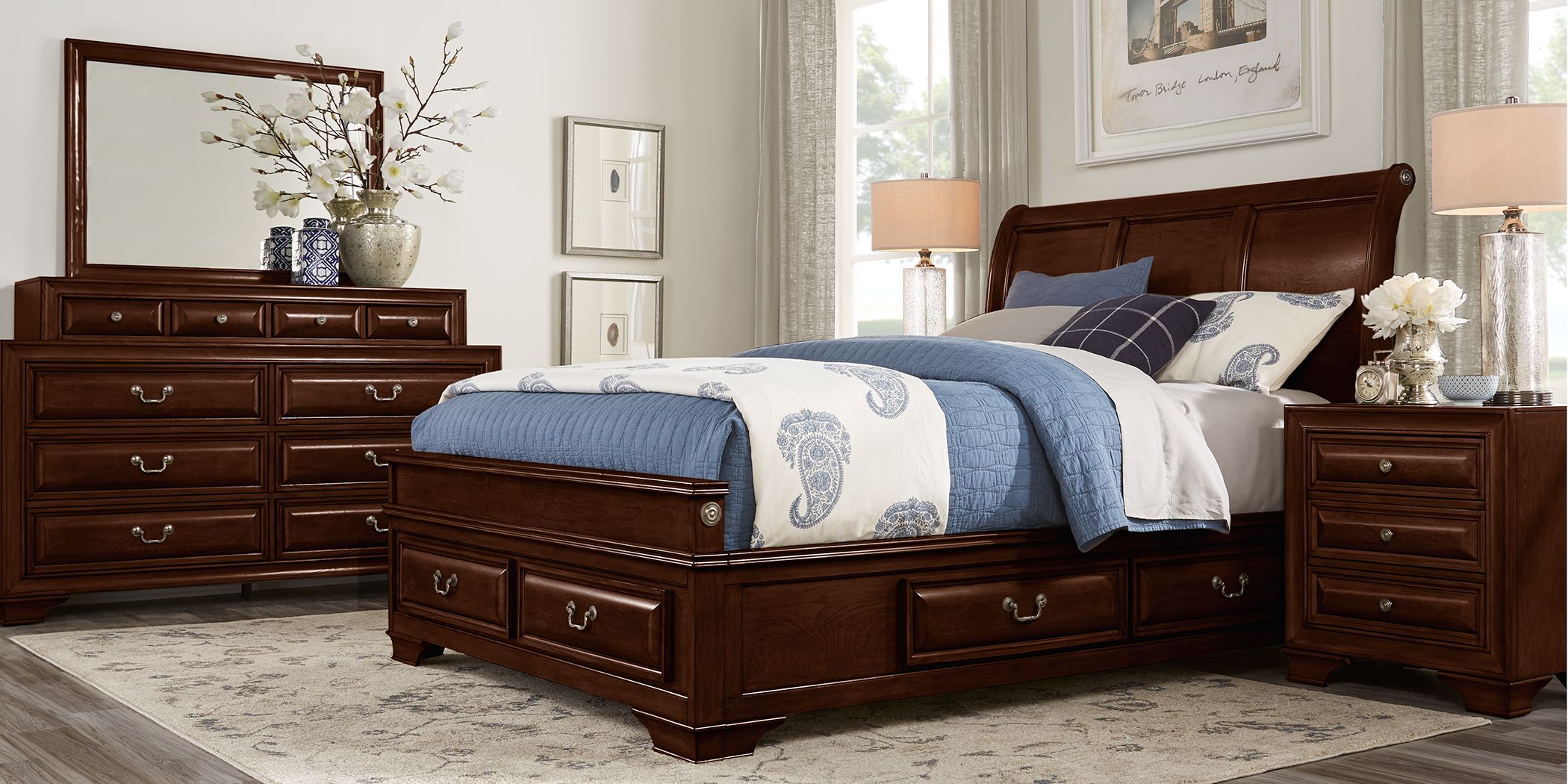 Mill Valley II Cherry 6 Pc Queen Sleigh Bedroom with Storage