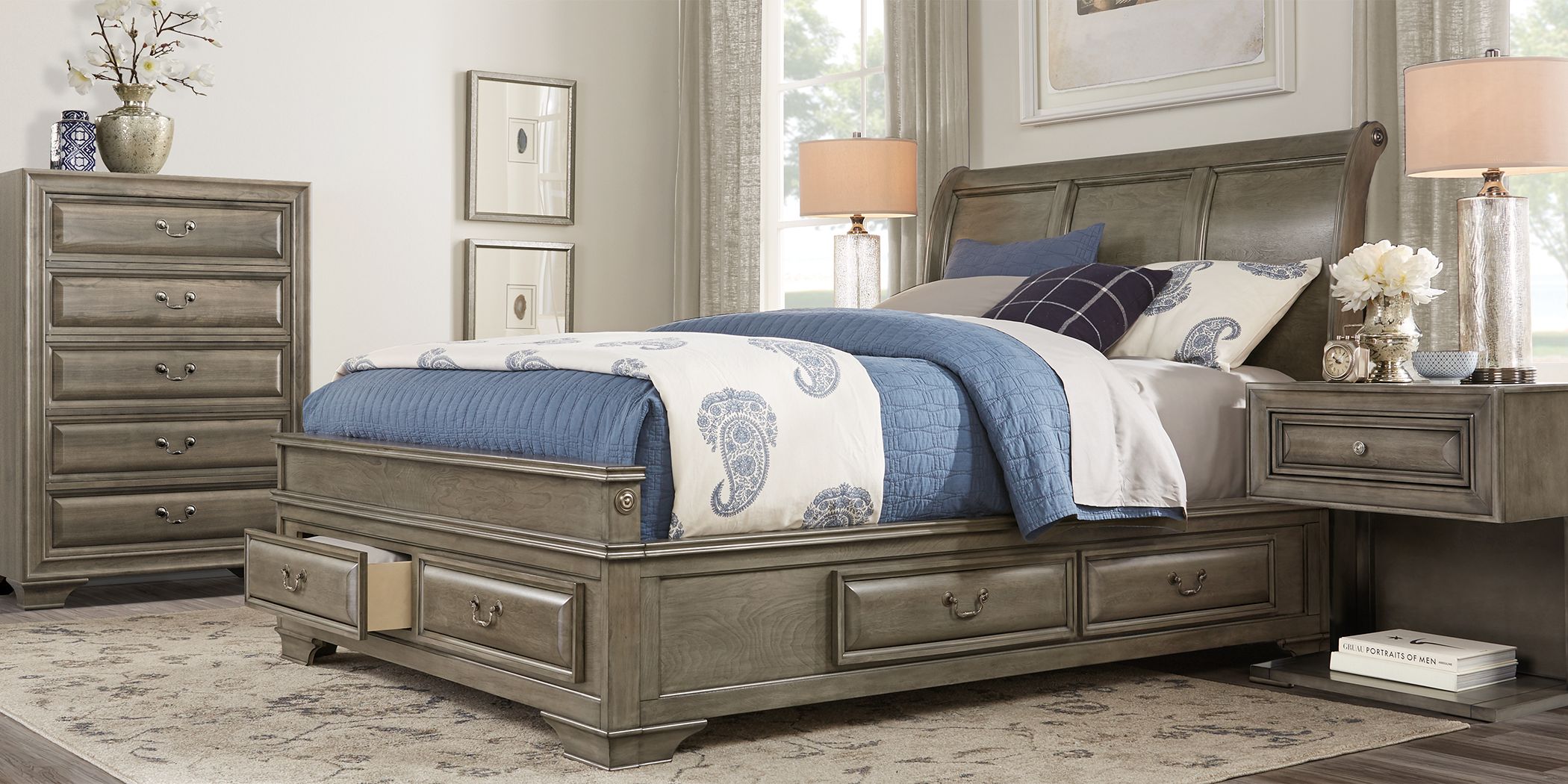 Mill Valley II Gray 5 Pc King Sleigh Bedroom with Storage