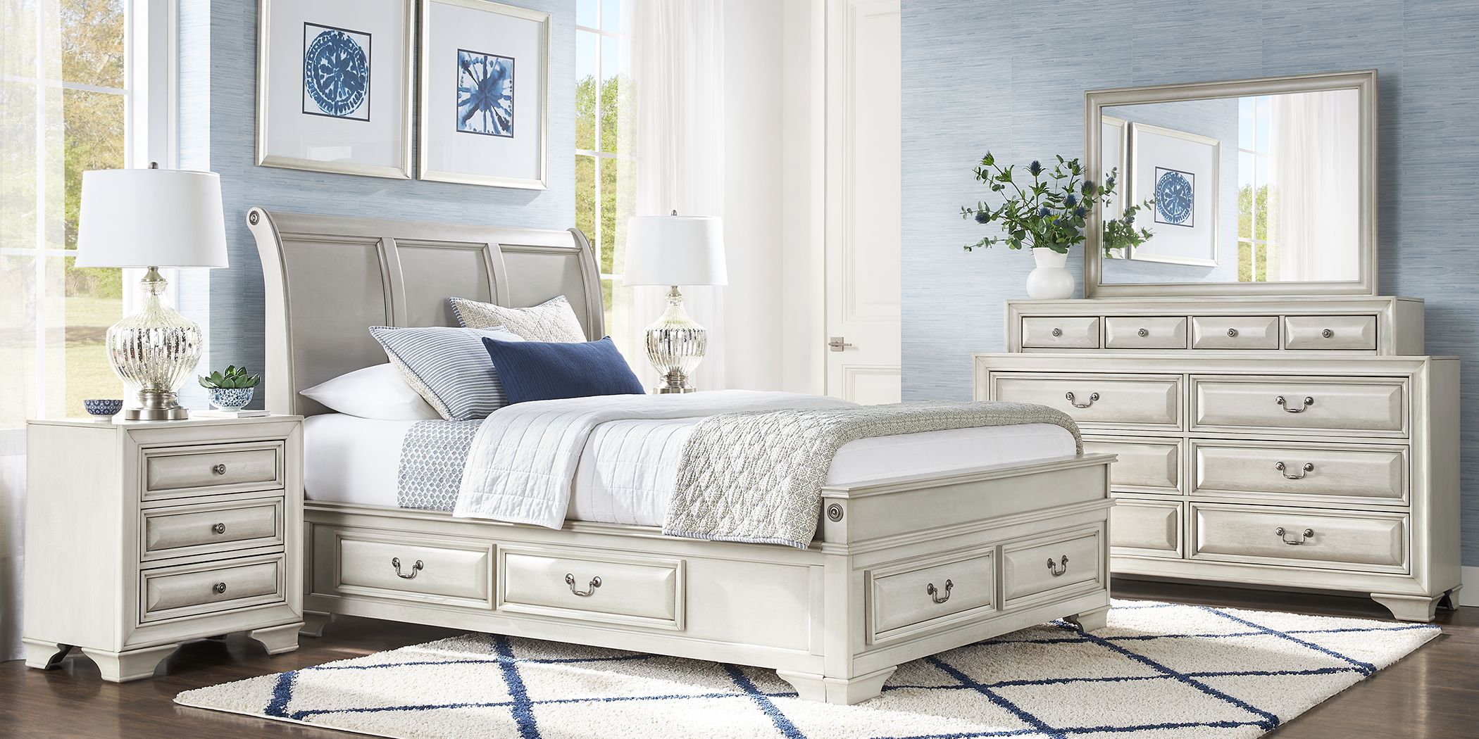 Mill Valley II White 5 Pc King Sleigh Bedroom with Storage