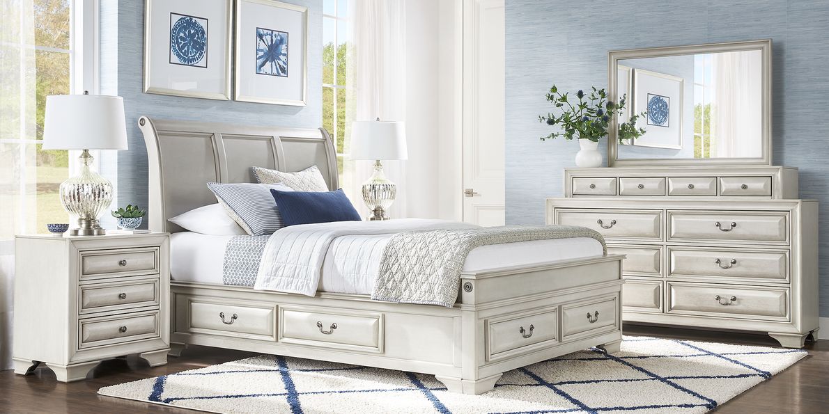 White queen deals sleigh bedroom set