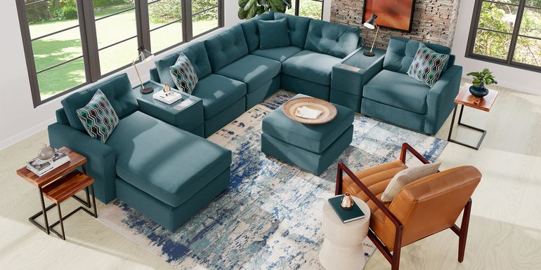 ModularOne Teal 8 Pc Sectional with Media Consoles