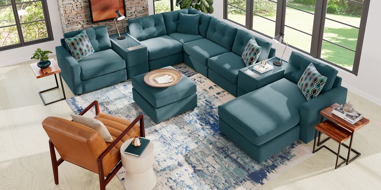 ModularOne Teal 8 Pc Sectional with Media Consoles