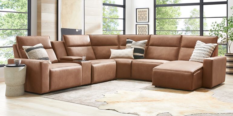 ModularTwo Saddle 6 Pc Dual Power Reclining Sectional with Media Console