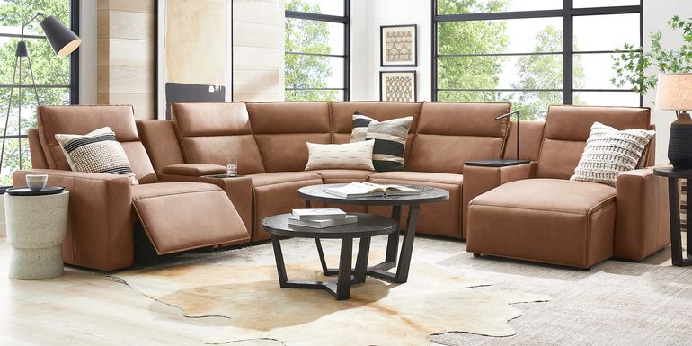Saddle 7 Pc Dual Power Reclining ModularTwo with Media and Wood Top Consoles
