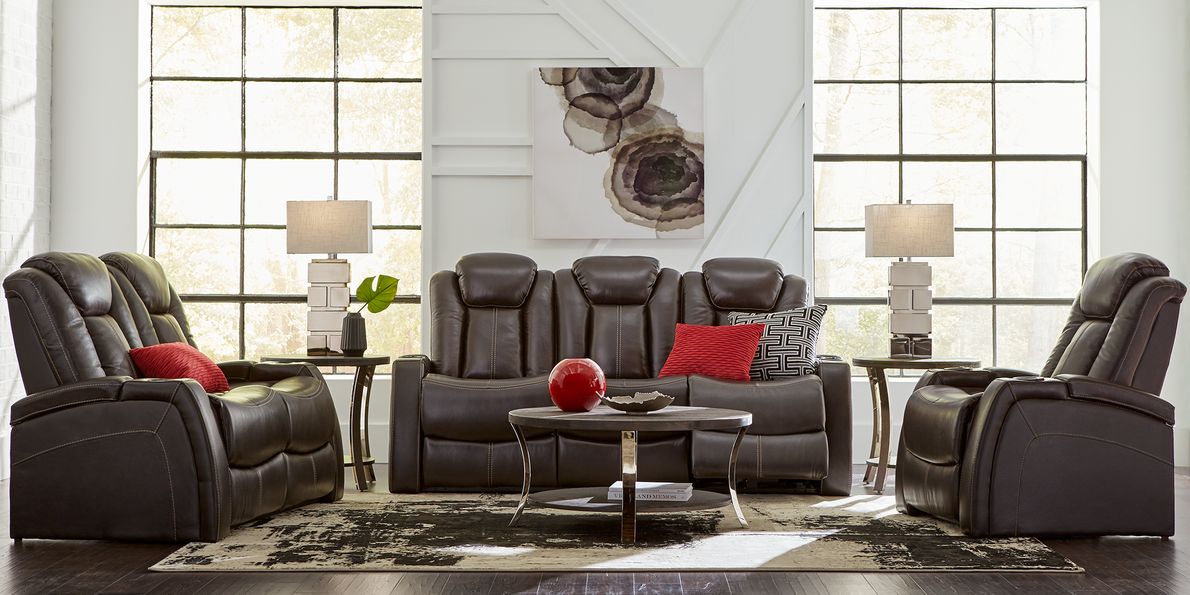 Moretti Chocolate Leather 5 Pc Living Room with Dual Power