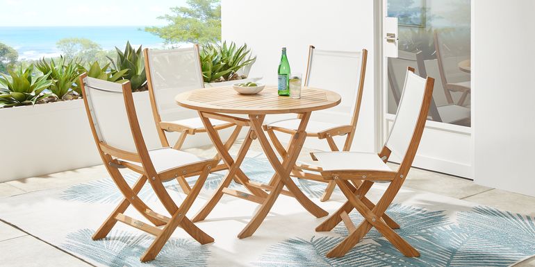 Pleasant Bay Natural 5 Pc Outdoor Folding Dining Set with Sling Chairs