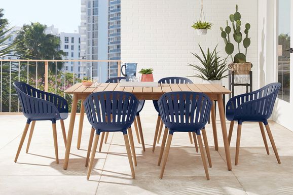 Nassau 7 Pc Rectangle Outdoor Dining Set with Blue Chairs