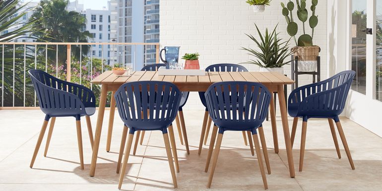 Nassau 7 Pc Rectangle Outdoor Dining Set with Blue Chairs