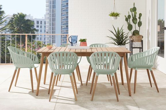 Nassau 7 Pc Rectangle Outdoor Dining Set with Green Chairs