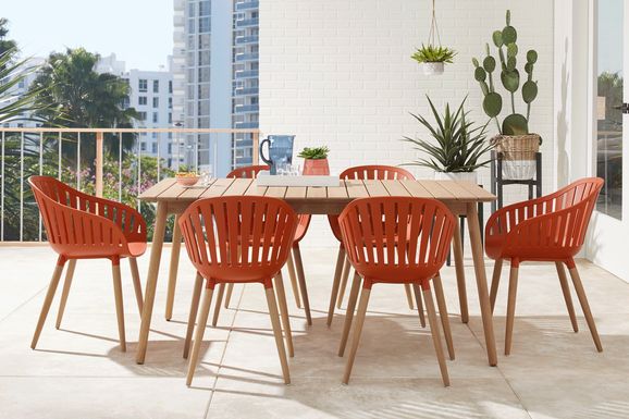 Nassau 7 Pc Rectangle Outdoor Dining Set with Orange Chairs