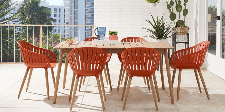 Nassau 7 Pc Rectangle Outdoor Dining Set with Orange Chairs