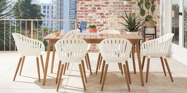Nassau 7 Pc Rectangle Outdoor Dining Set with White Chairs