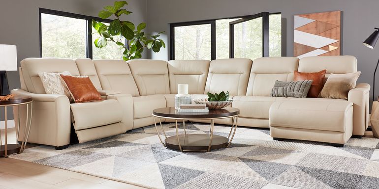 Newport Almond Leather 10 Pc Dual Power Reclining Sectional Living Room