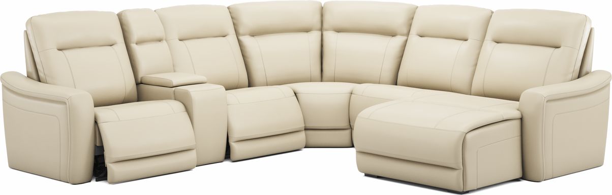 Newport Almond Leather 6 Pc Dual Power Reclining Sectional