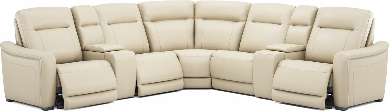 Newport Almond Leather 7 Pc Dual Power Reclining Sectional