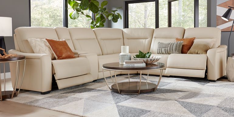 Newport Almond Leather 9 Pc Dual Power Reclining Sectional Living Room