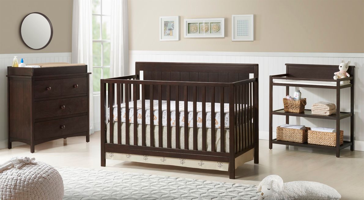 Dark brown crib 2024 with changing table