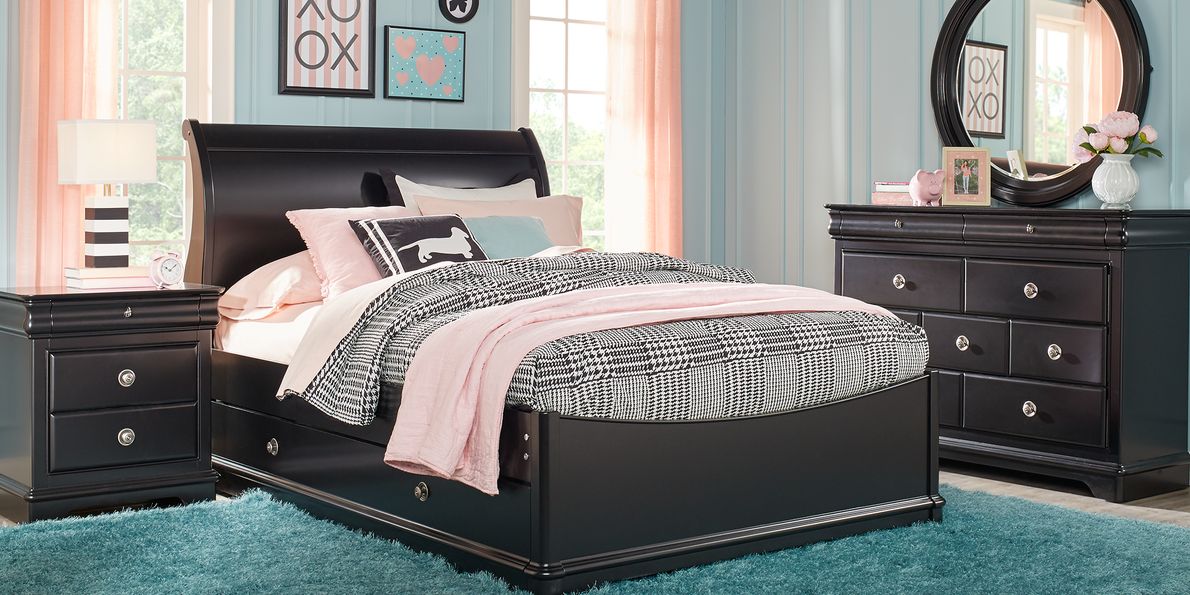 Kids Oberon Black 5 Pc Twin Sleigh Bedroom Rooms To Go