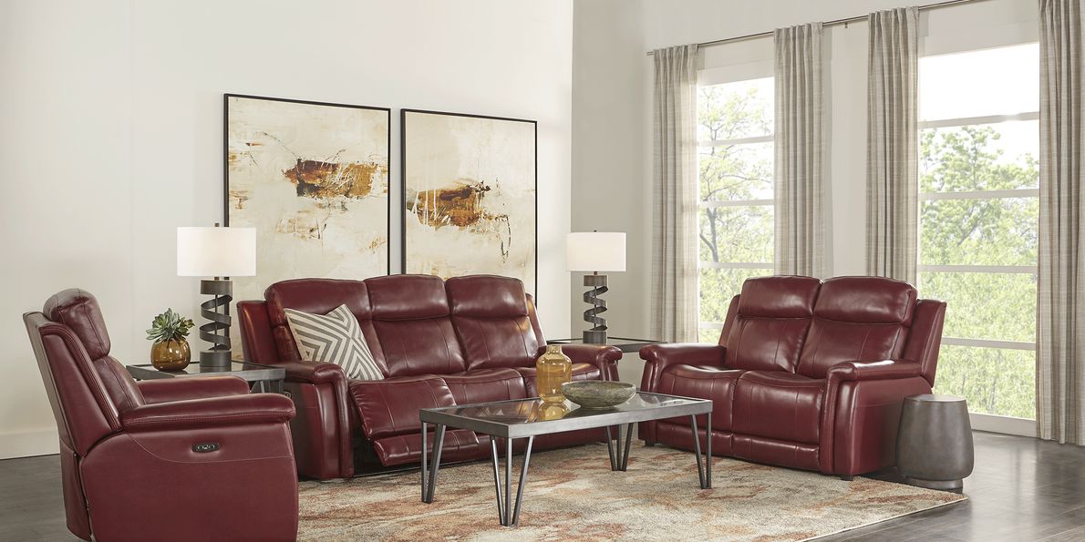 Red leather discount power reclining sofa