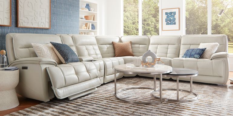 Pacific Heights Light Gray Leather 7 Pc Dual Power Reclining Sectional Living Room