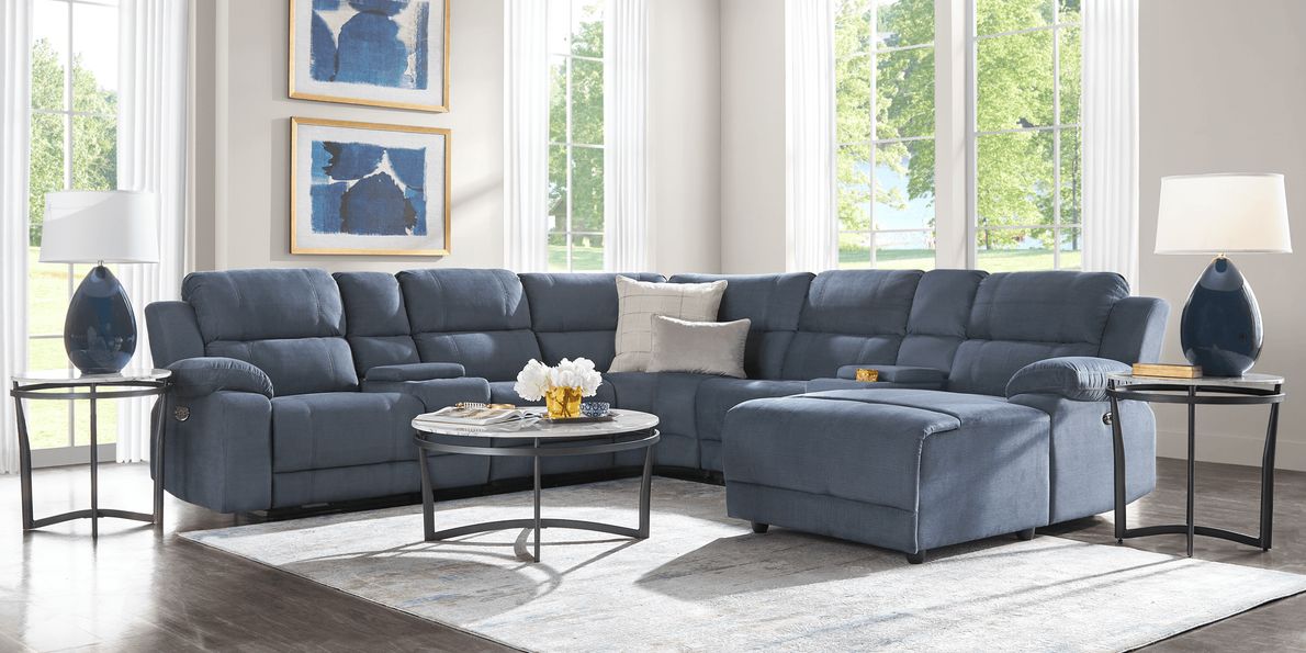 Blue discount reclining sectional