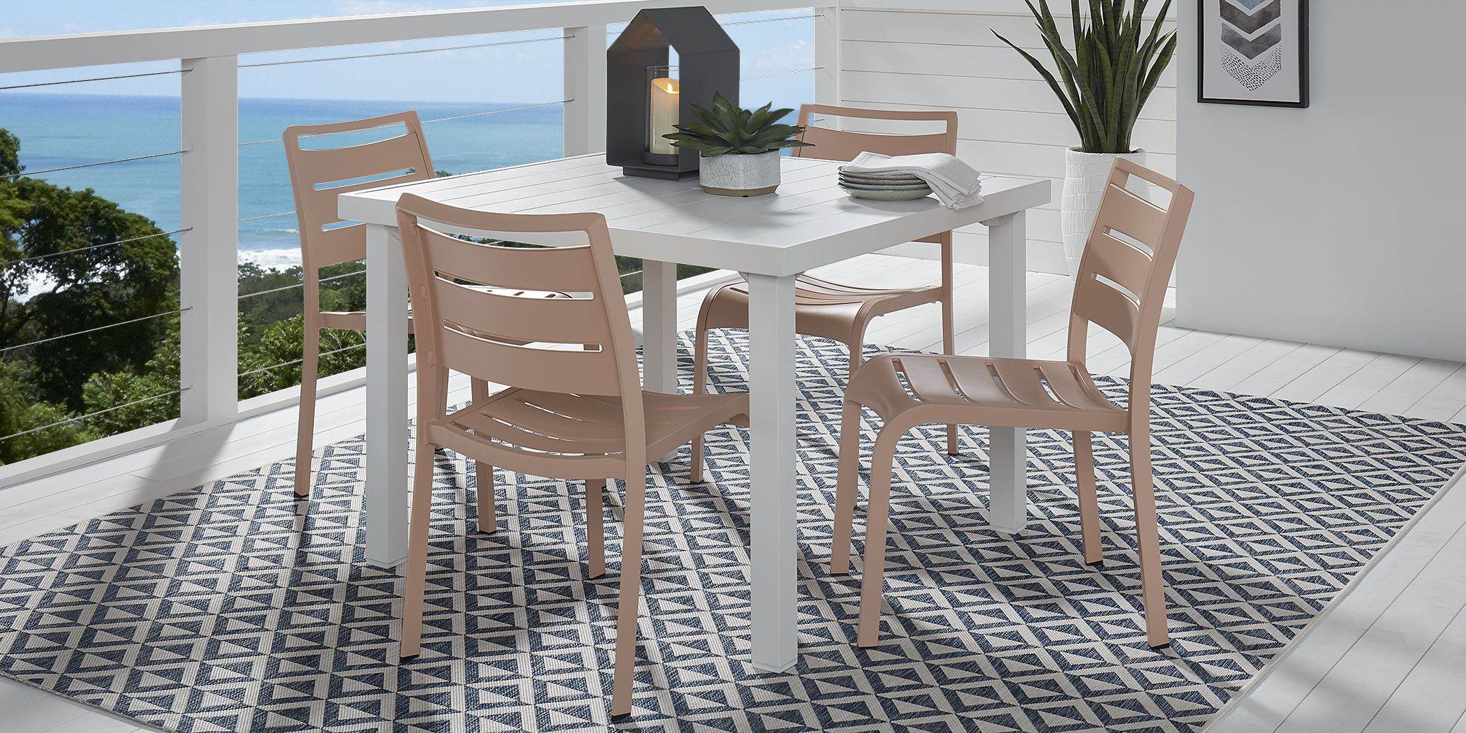 Park Walk White 5 Pc 40 in. Square Outdoor Dining Set with Blush Chairs