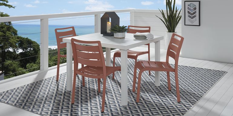 Park Walk White 5 Pc 40 in. Square Outdoor Dining Set with Coral Chairs