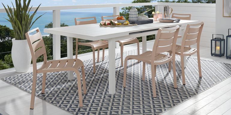 Park Walk White 5 Pc Rectangle Extension Outdoor Dining Set with Blush Chairs