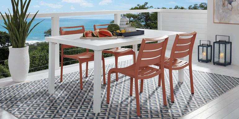 Park Walk White 5 Pc Rectangle Extension Outdoor Dining Set with Coral Chairs