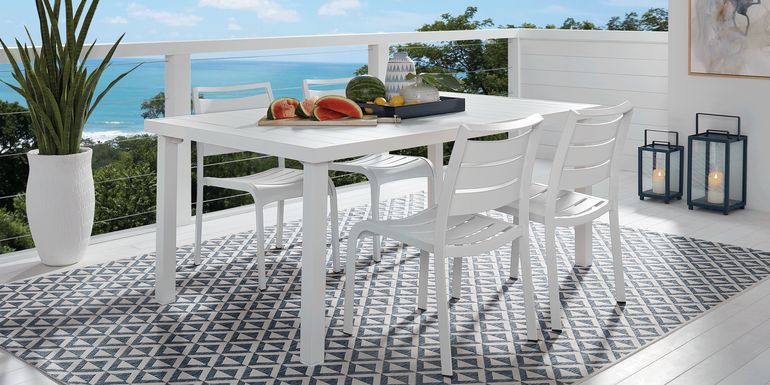 Park Walk White 5 Pc Rectangle Extension Outdoor Dining Set with White Chairs