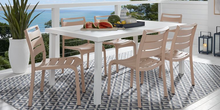 Park Walk White 7 Pc 70 in. Rectangle Outdoor Dining Set with Blush Chairs