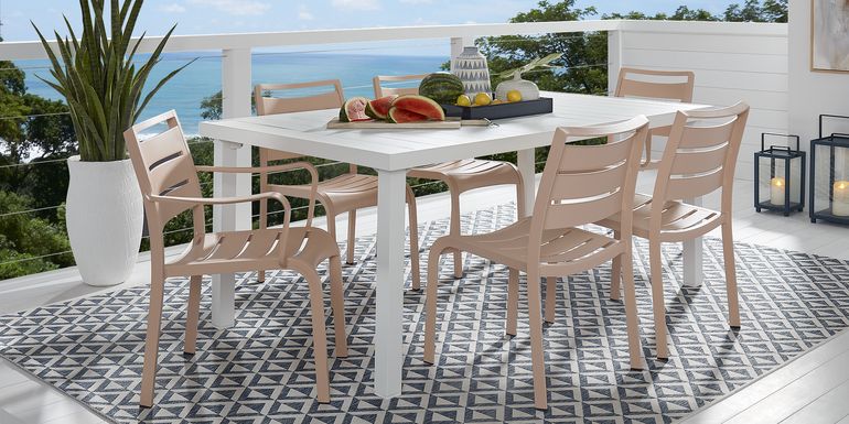Park Walk White 7 Pc 70 in. Rectangle Outdoor Dining Set with Blush Chairs