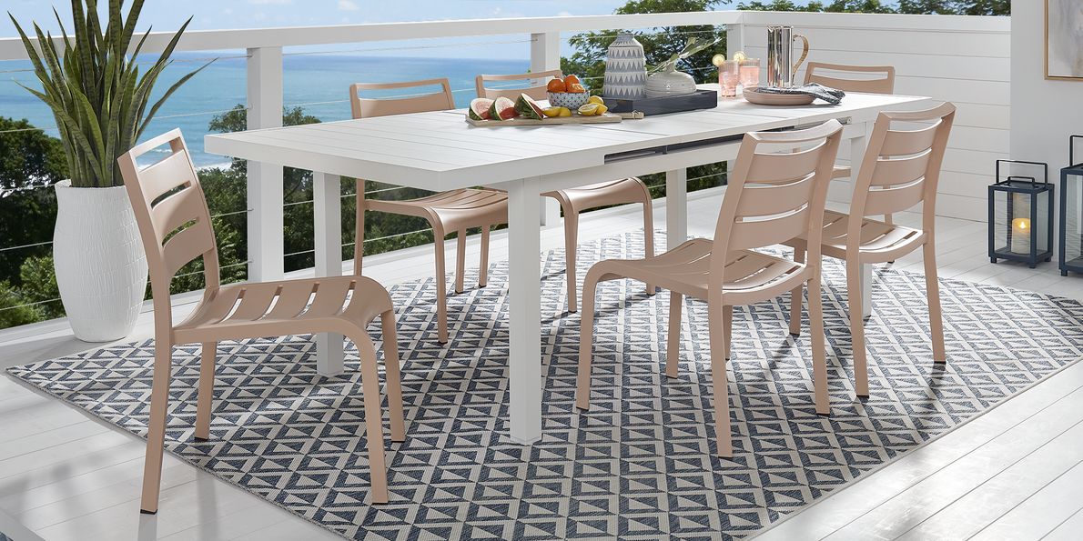 Park Walk White 9 Pc 73 97 in. Rectangle Extension Outdoor Dining Set with Blush Chairs