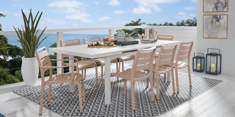 Park Walk White 9 Pc 73 - 97 in. Rectangle Extension Outdoor Dining Set with Blush Chairs