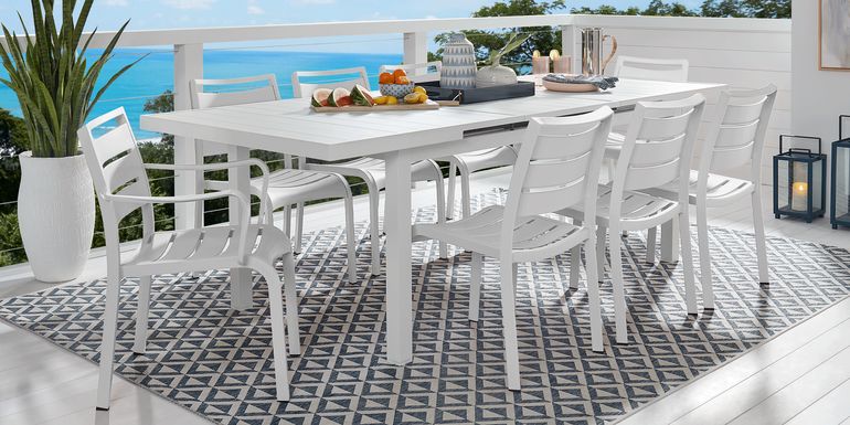 Park Walk White 9 Pc 73 - 97 in. Rectangle Extension Outdoor Dining Set with White Chairs