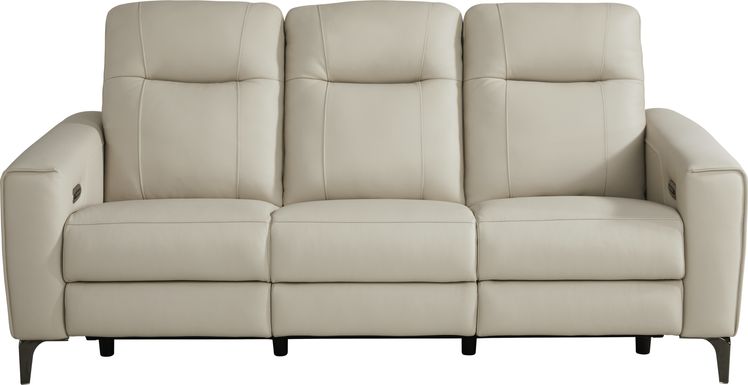 Parkside Heights Beige Leather Dual Power Reclining Sofa