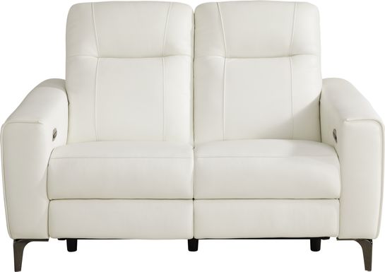 Parkside Heights White Leather Dual Power Reclining Loveseat