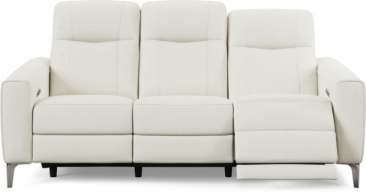 Parkside Heights White Leather Dual Power Reclining Sofa