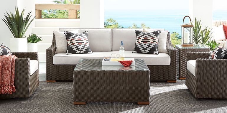 Patmos Brown 4 Pc Outdoor Sofa Seating Set with Linen Cushions