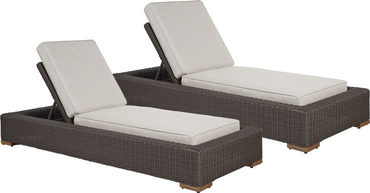 Patmos Brown Outdoor Chaise with Linen Cushions, Set of 2