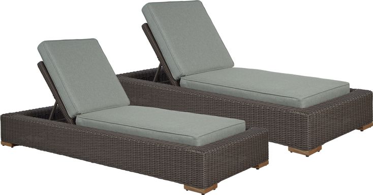 Patmos Brown Outdoor Chaise with Moss Cushions, Set of 2