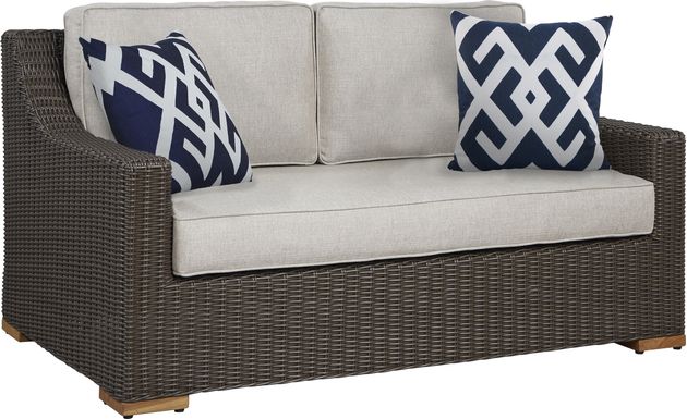 Patmos Brown Outdoor Loveseat with Linen Cushions