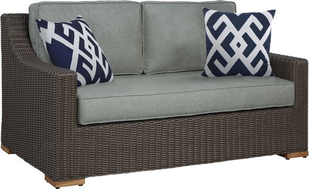 Patmos Brown Outdoor Loveseat with Moss Cushions